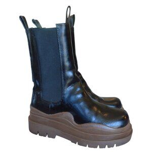 Lemonade Faux Leather Tire Boot Black Brown Women's Size 7 Chunky Whimsygoth